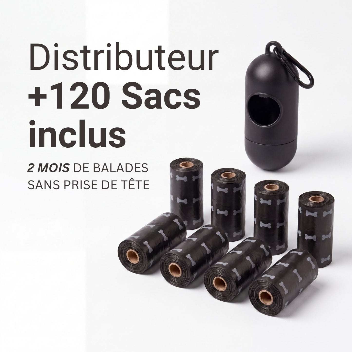 Distributeur + lot de 120 sacs à crottes de chien