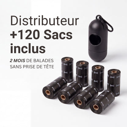 Distributeur + lot de 120 sacs à crottes de chien